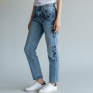 One Teaspoon Lola Embroidered Jeans Size 31, Mid Rise Straight Leg Jeans EUC